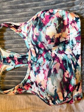 Avia Multicolor Floral Athletic Sports Bra - Teal, Pink, Yellow